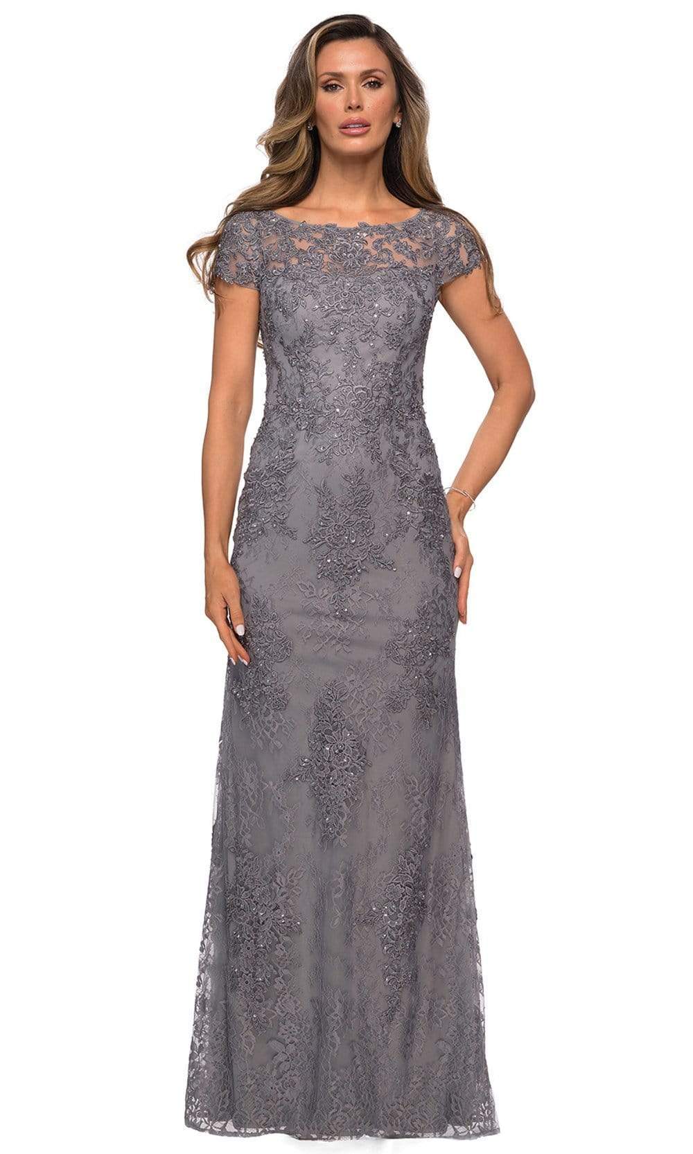 La Femme - 27856 Lace Bateau Sheath Dress Mother of the Bride Dresses 4 / Dark Platinum