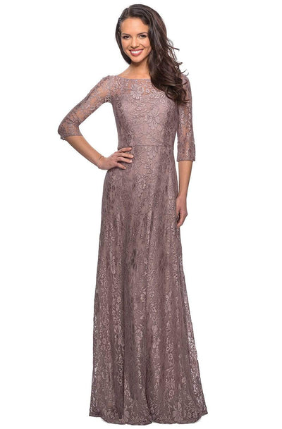 La Femme - 27857 Lace Bateau A-line Dress Mother of the Bride Dresses 2 / Cocoa