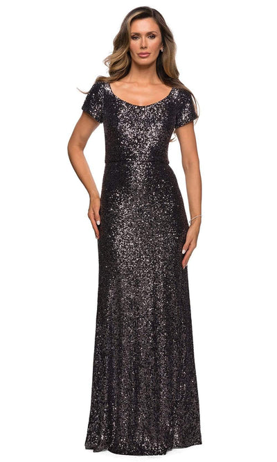 La Femme - 27916 Allover Sequins Short Sleeve Evening Gown Mother of the Bride Dresses 2 / Gunmetal