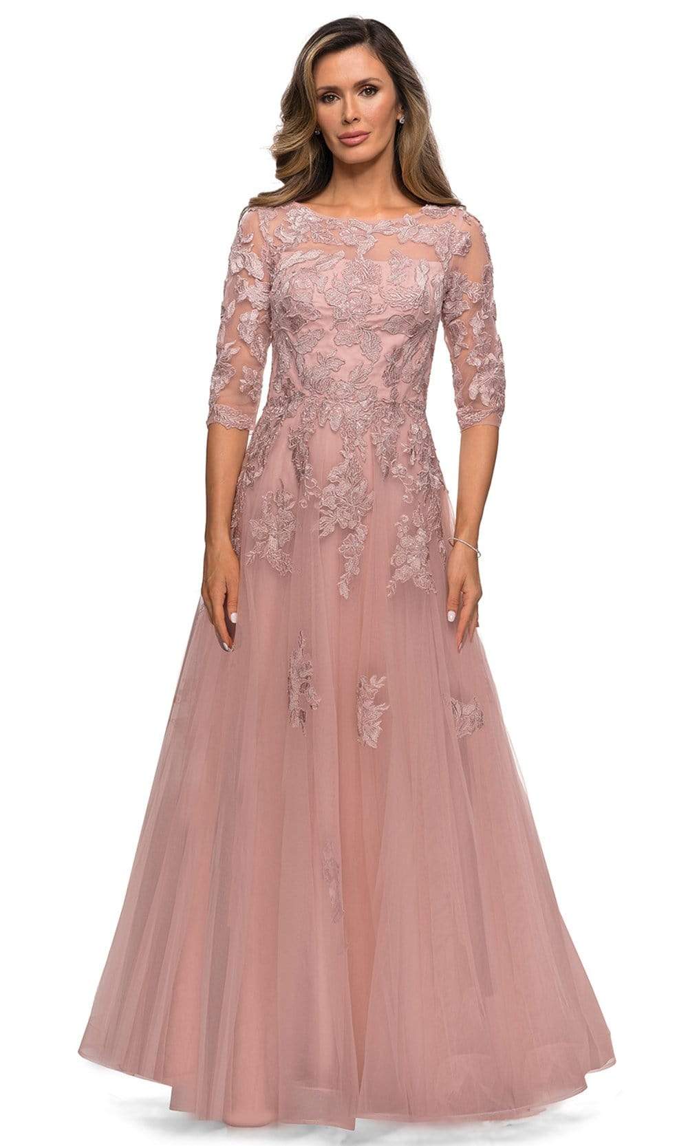 La Femme - 27922 Beaded Lace Tulle A-line Gown Mother of the Bride Dresses 2 / Dark Blush