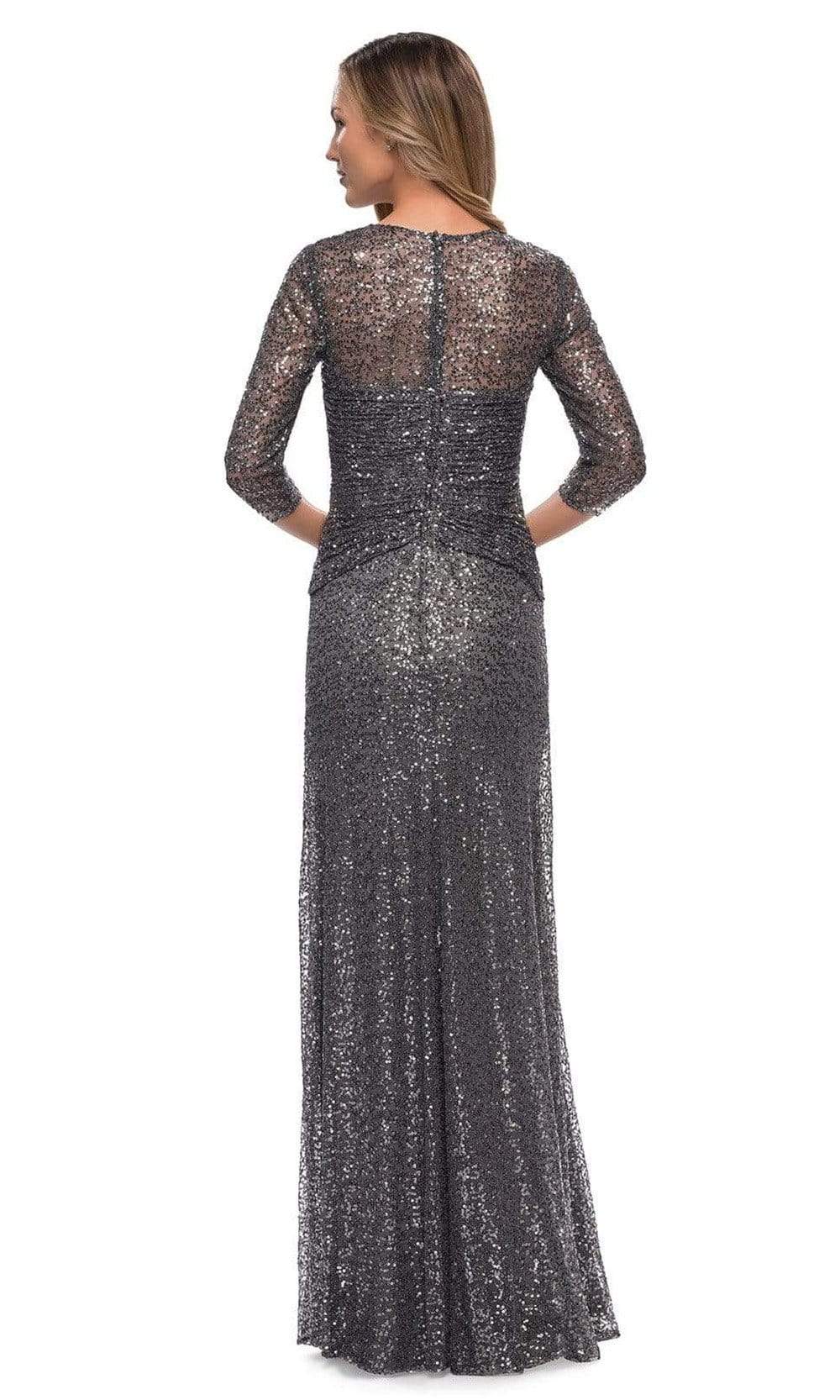la femme long sleeve sequin dress Long Sleeve Navy Blue Formal Dress with Sequin Lace Navy / 16