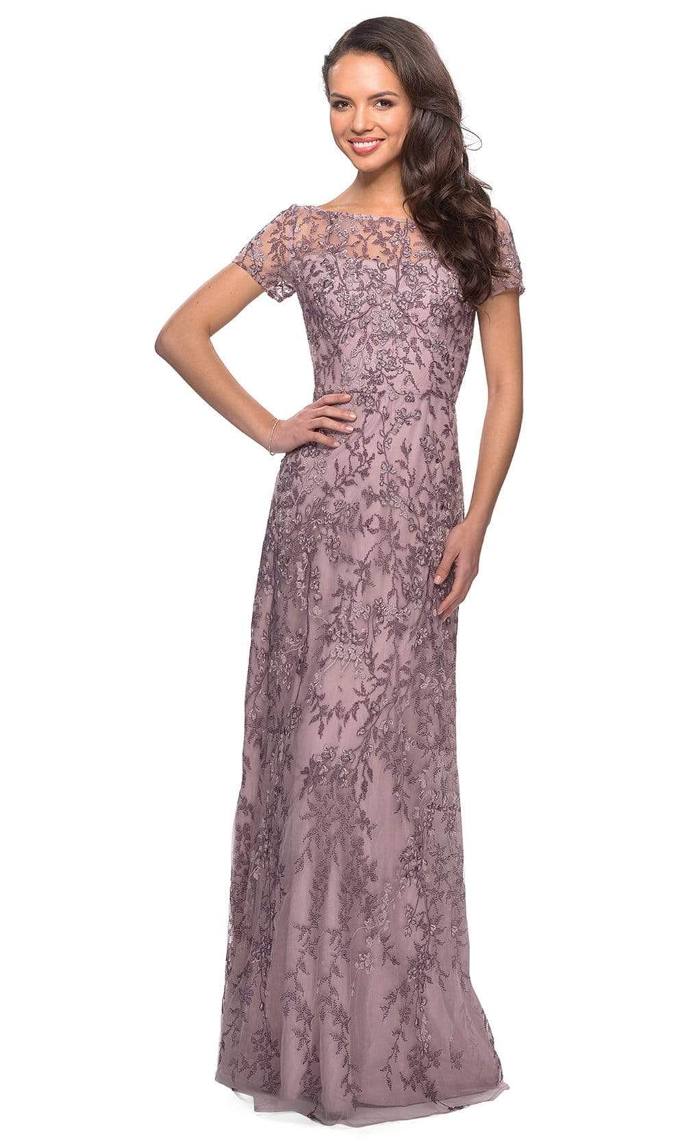 La Femme - 27956 Bead Embellished Bateau Sheath Dress Mother of the Bride Dresses 4 / Dusty Lilac