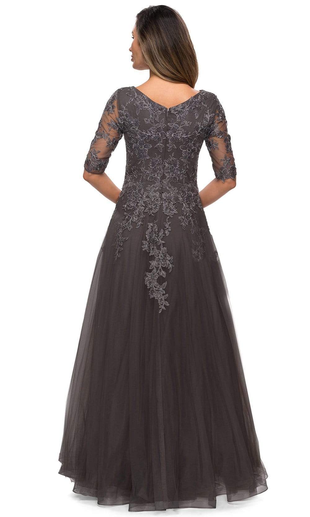 La Femme - 27993 Floral Lace V Neck A-Line Long Dress Mother of the Bride Dresses