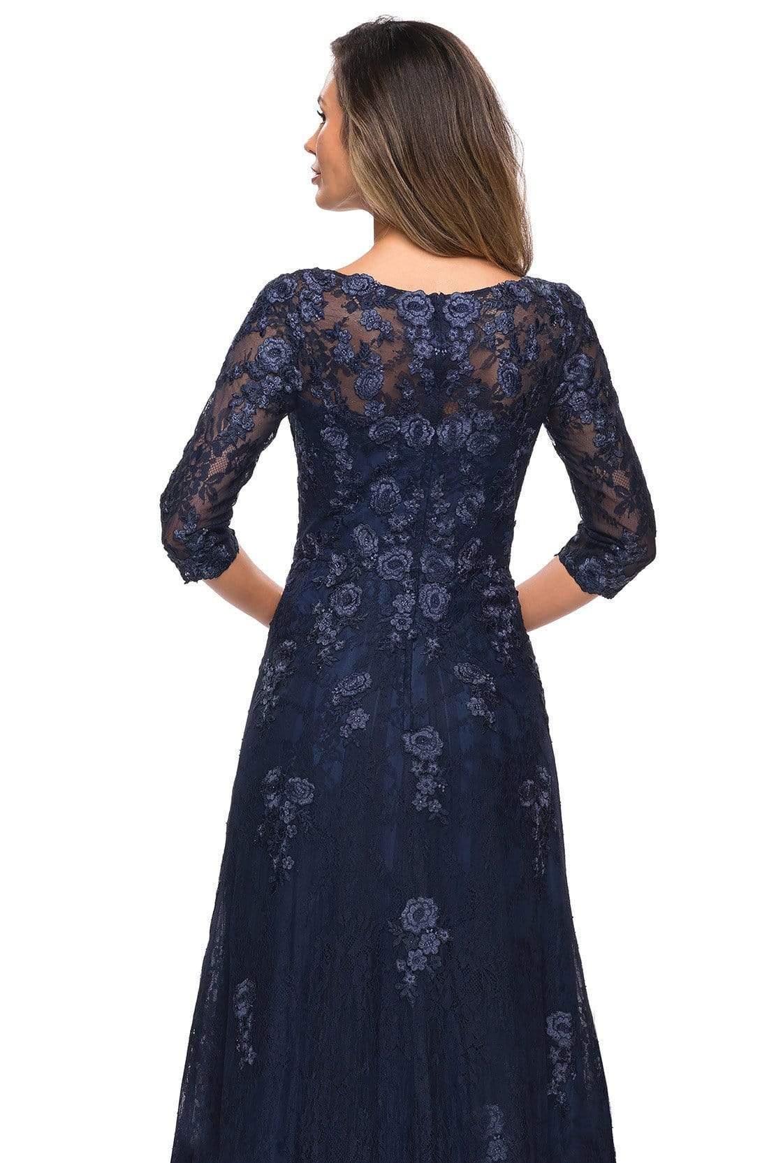 La Femme - 28000 V Neck Floral Lace A-Line Long Gown Mother of the Bride Dresses