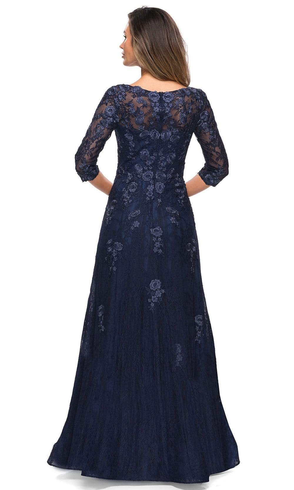 La Femme - 28000 V Neck Floral Lace A-Line Long Gown Mother of the Bride Dresses