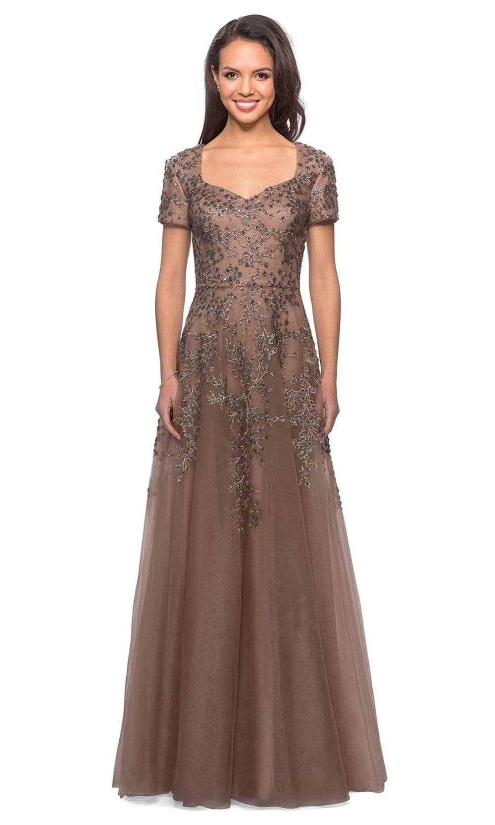 La Femme - 28037 Short Sleeve Beaded Appliqued Lace Dress Mother of the Bride Dresses