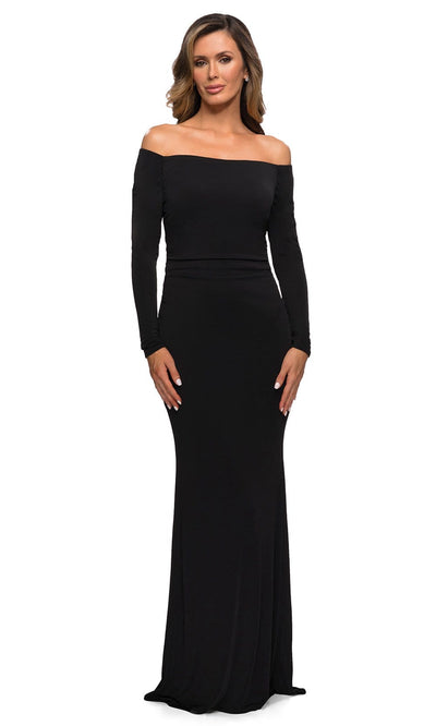 La Femme - 28054 Off Shoulder Long Sleeves Dress Mother of the Bride Dresses 2 / Black