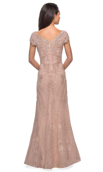 La Femme - 28099 V Neck Floral Lace Trumpet Evening Dress Mother of the Bride Dresses