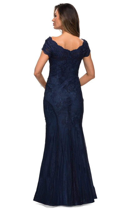 La Femme - 28099 V Neck Floral Lace Trumpet Evening Dress Mother of the Bride Dresses