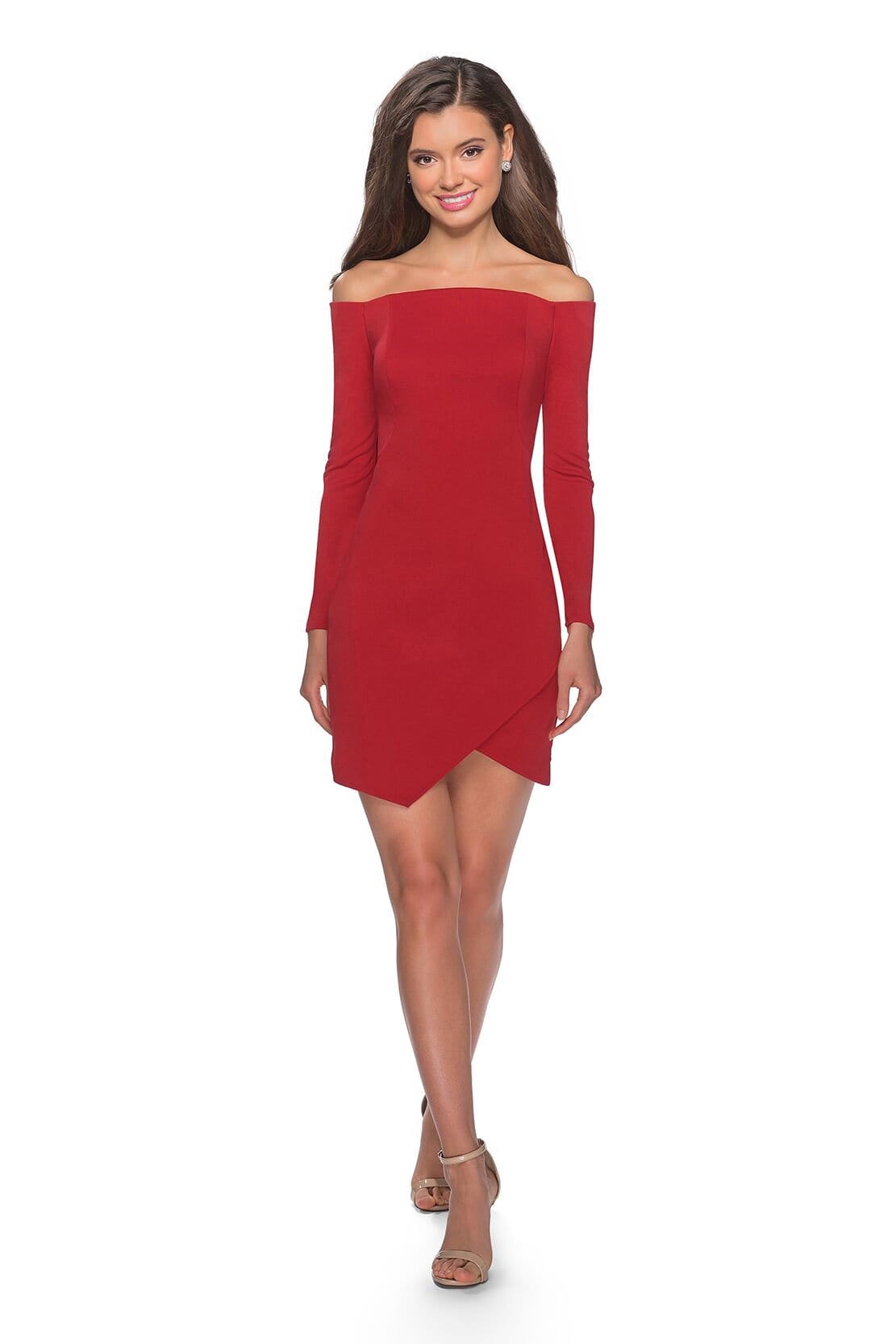 La Femme - 28182 Long Sleeve Off-shoulder Jersey Sheath Dress Cocktail Dresses