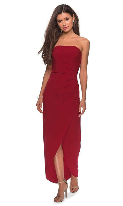 La Femme - 28204 Strapless Jersey Sheath Dress With Slit Evening Dresses