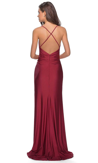 La Femme - 28206 Long Crisscross Strapped High Slit Sheath Gown Evening Dresses
