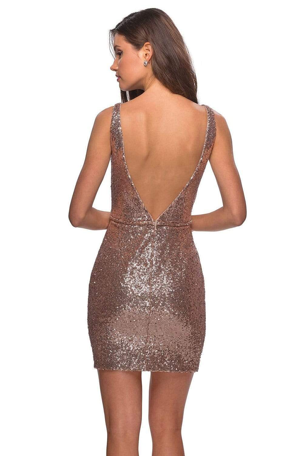 La Femme - 28218 Short Sequined Metallic Faux Wrap Dress Cocktail Dresses