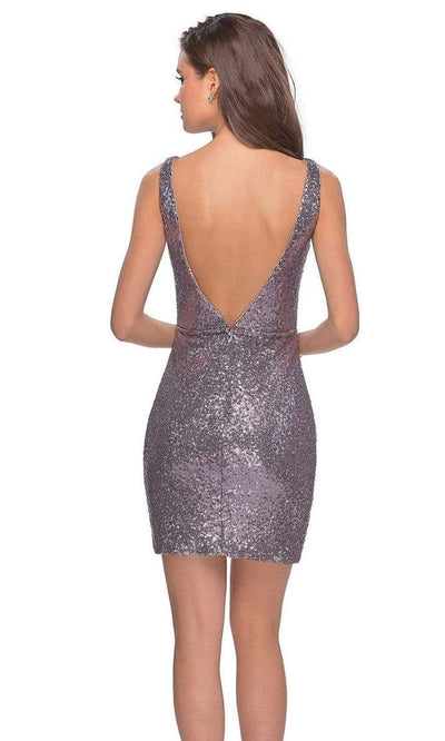 La Femme - 28218 Short Sequined Metallic Faux Wrap Dress Cocktail Dresses