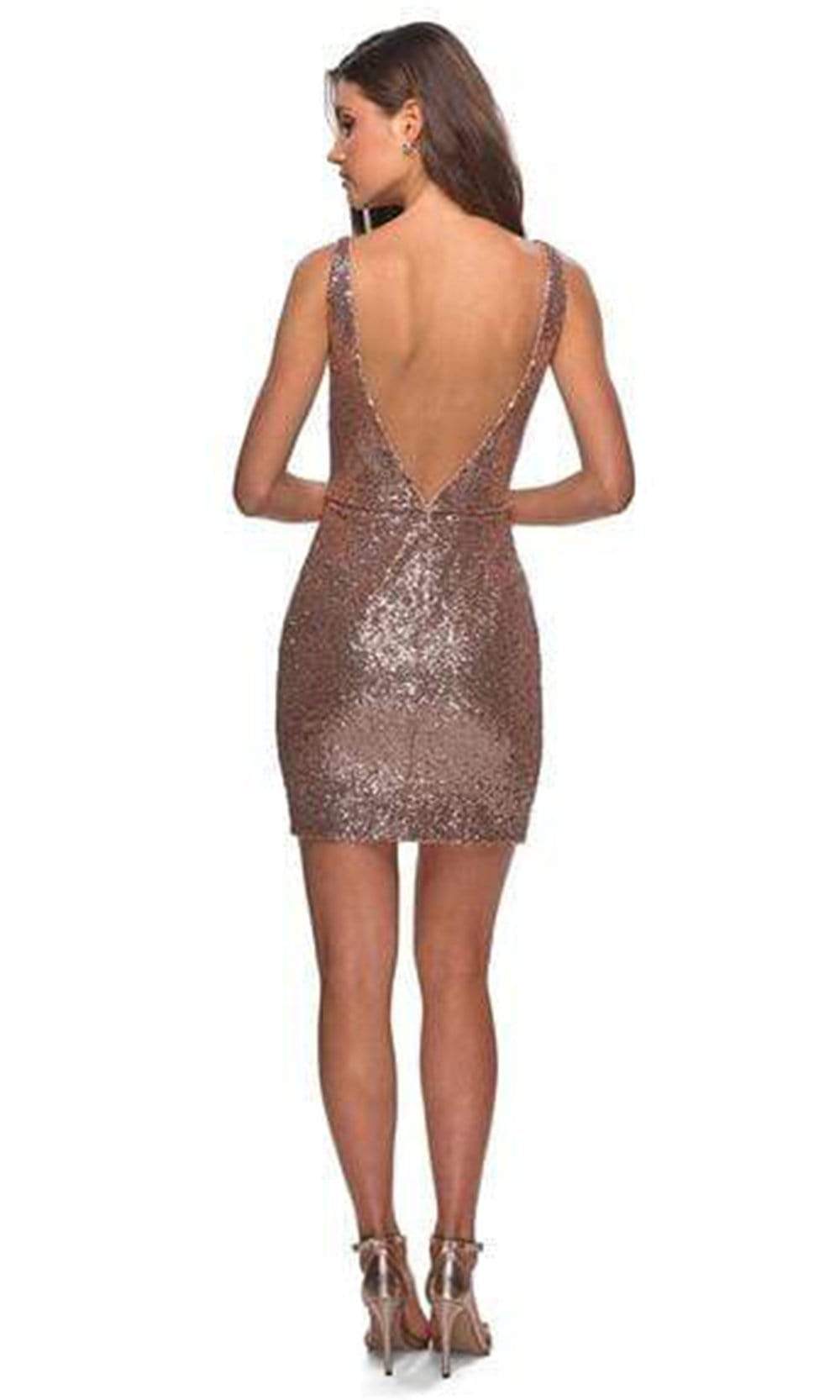 La Femme - 28218 Short Sequined Metallic Faux Wrap Dress Cocktail Dresses