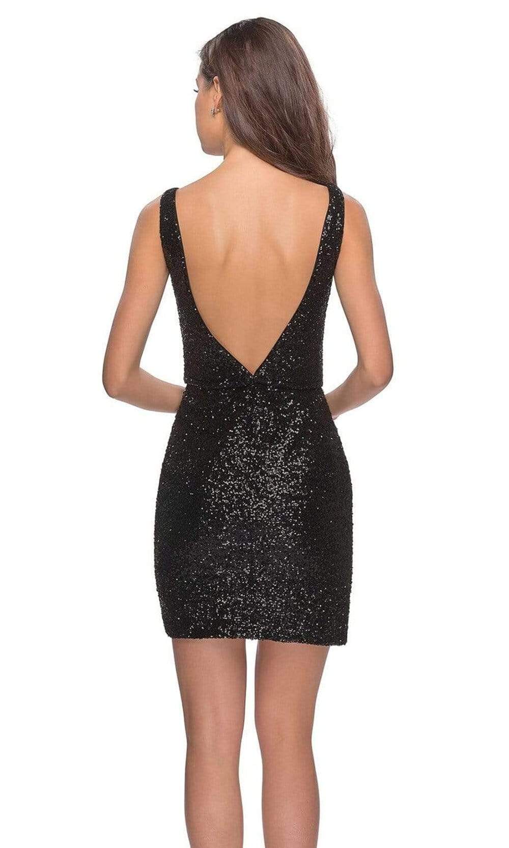 La Femme - 28218 Short Sequined Metallic Faux Wrap Dress Cocktail Dresses