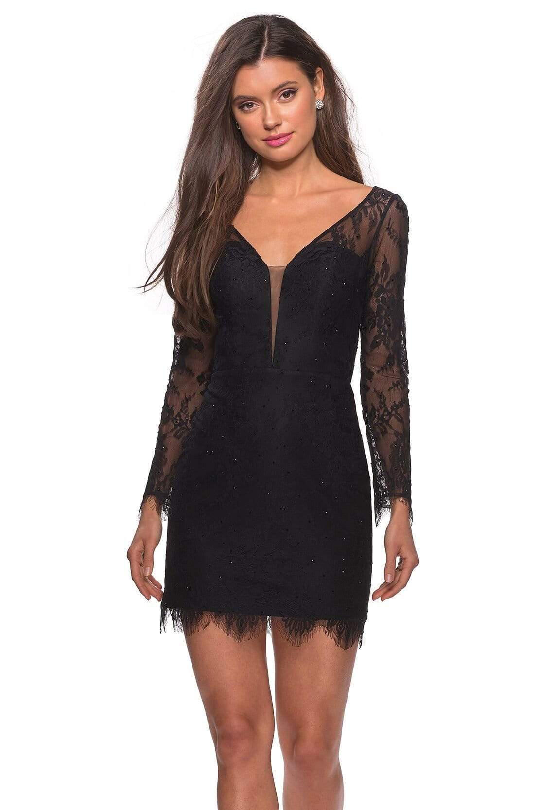 La Femme - 28233 Plunging V-Neck Lace Sheath Dress Cocktail Dresses