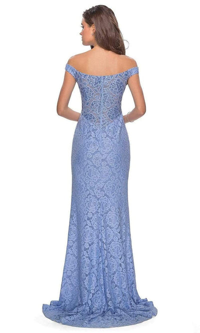 La Femme - 28301 Stretch Lace Off-Shoulder Sheath Dress With Slit Prom Dresses