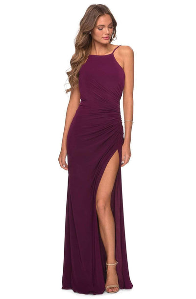 La Femme - 28302 Halter Neck Jersey Sheath Dress Prom Dresses 00 / Dark Berry