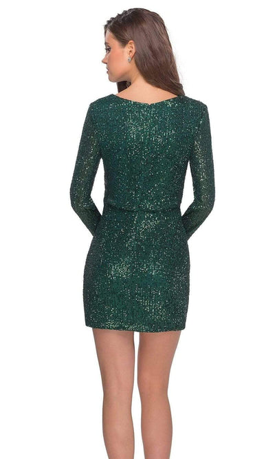 La Femme - 28316 Sequined Ruched Long Sleeves Cocktail Dress Cocktail Dresses