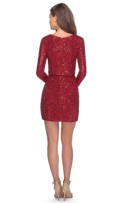 La Femme - 28316 Sequined Ruched Long Sleeves Cocktail Dress Cocktail Dresses