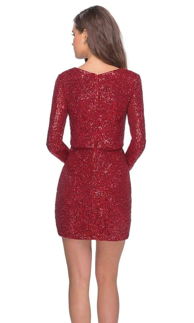 La Femme - 28316 Sequined Ruched Long Sleeves Cocktail Dress Cocktail Dresses