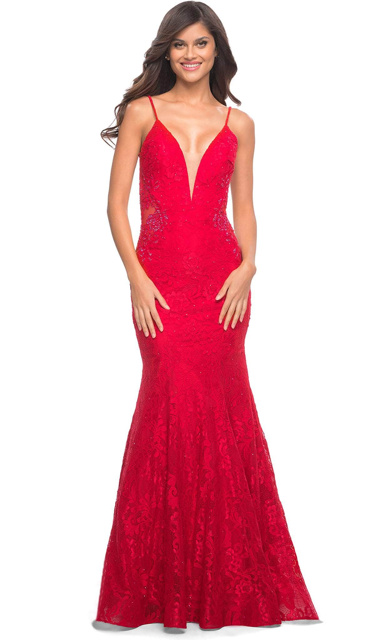 La Femme - 28355 Plunging V-Neck Trumpet Gown Formal Gowns 00 / Red