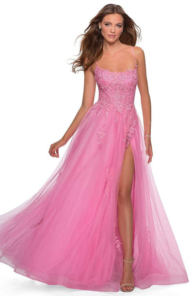 La Femme - 28470 Floral Appliqued A-Line Tulle Gown Prom Dresses