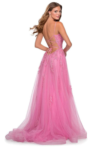 La Femme - 28470 Floral Appliqued A-Line Tulle Gown Prom Dresses