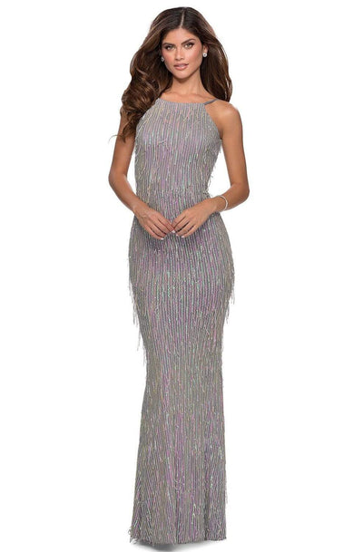 La Femme - 28517 Halter Fringe Sheath Dress Evening Dresses 00 / Silver/Pink