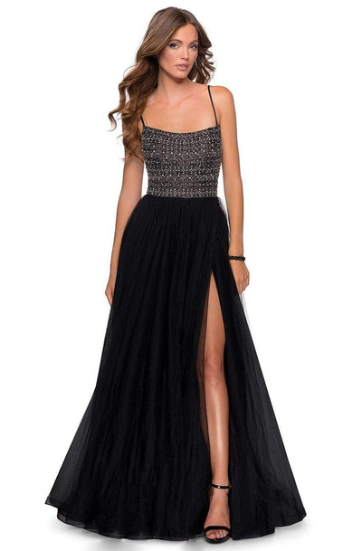 La Femme - 28535 Strappy Beaded A-Line Evening Dress Evening Dresses 00 / Black