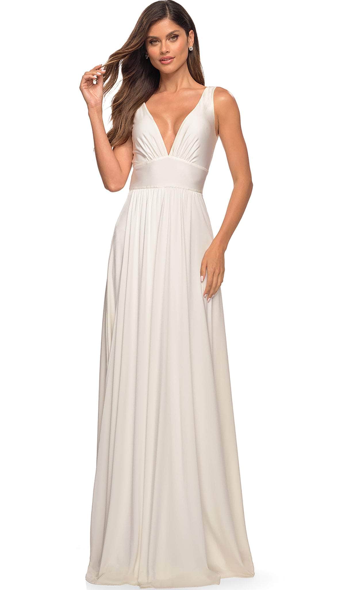 La Femme - 28547 Deep V Neck Empire Waist Sleeveless Prom Gown Bridesmaid Dresses
