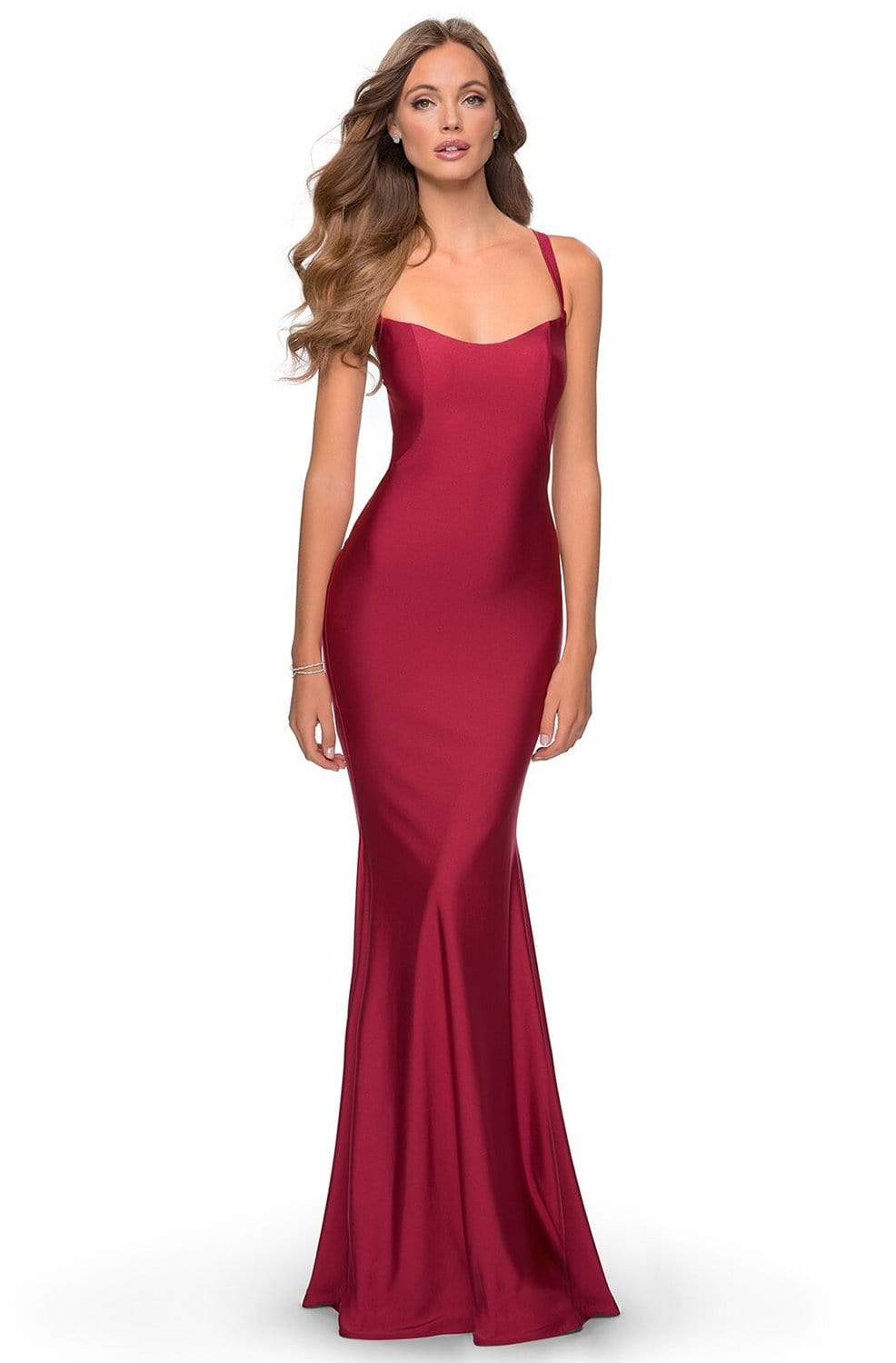 La Femme - 28568 Scoop Neck Jersey Trumpet Dress Prom Dresses 00 / Burgundy