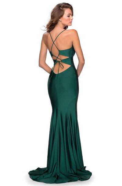 La Femme - 28584 V-neck Trumpet Dress With Slit And Train Prom Dresses