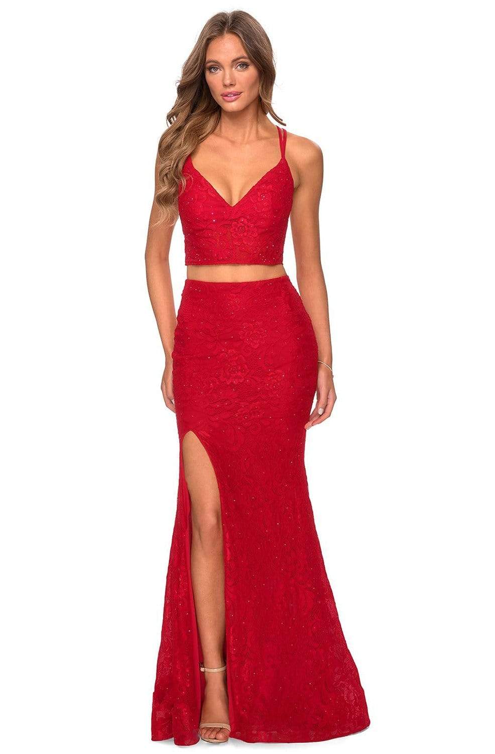 La Femme 28590 - Two Piece Lace Dress 28590 - Long Sheath Dress