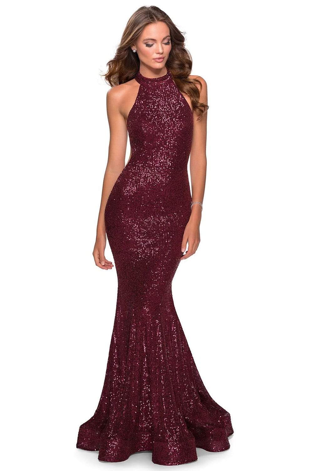 La Femme 28612 - Long Trumpet Dress - Sequin, Sleeveless, Sequins, Fitted Bodice, Trumpet Skirt, Open Back, Lace Up Back, Sweep Train, Back Zipper ADASA La Femme 28612 - Long Trumpet Dress - Sequin, Sleeveless, Sequins, Fitted Bodice, Trumpet Skirt, Open Back, Lace Up Back, Sweep Train, Back Zipper ADASA