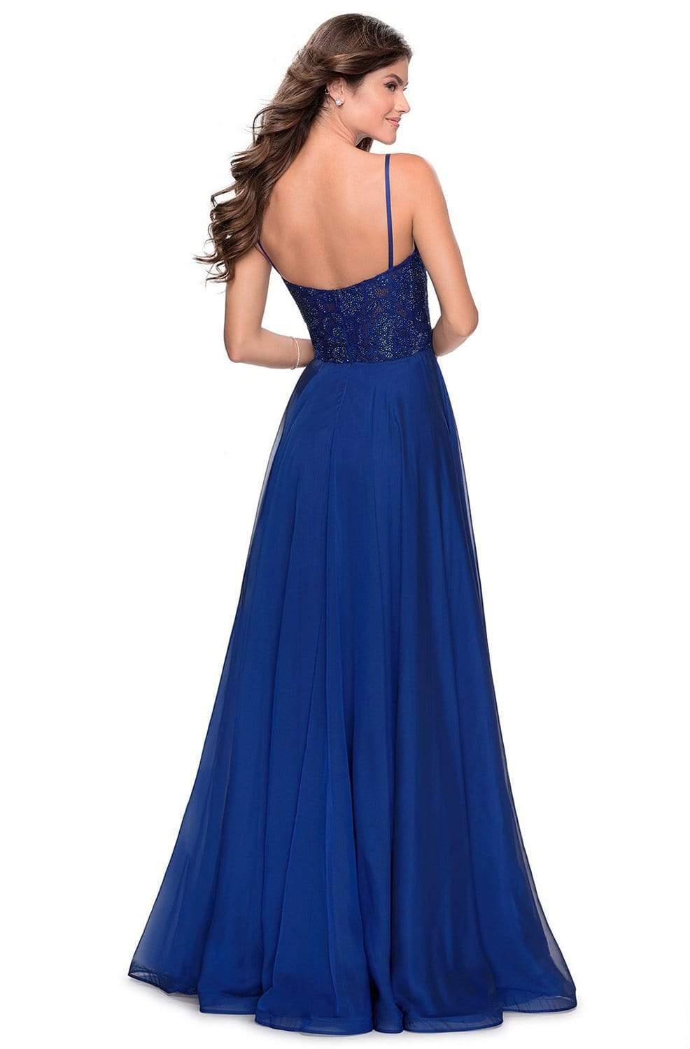 La Femme - 28664 Sequined Lace Chiffon High Slit Dress Prom Dresses
