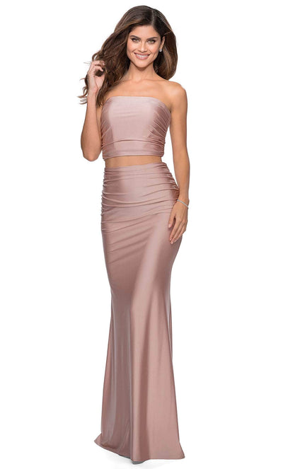 La Femme - 28703 Two Piece Strapless Tube Crop Top Long Fitted Dress Prom Dresses