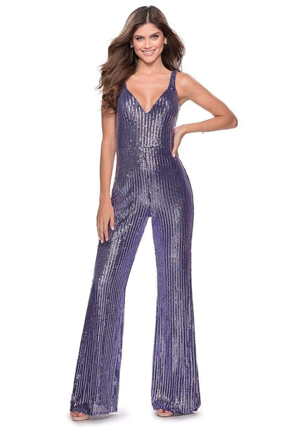 La Femme - 28722 Sequined Deep V-neck Jumpsuit Evening Dresses