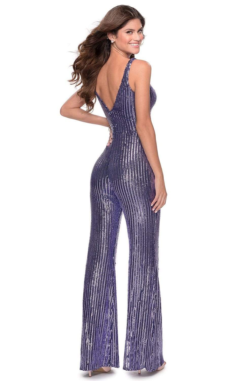 La Femme - 28722 Sequined Deep V-neck Jumpsuit Evening Dresses