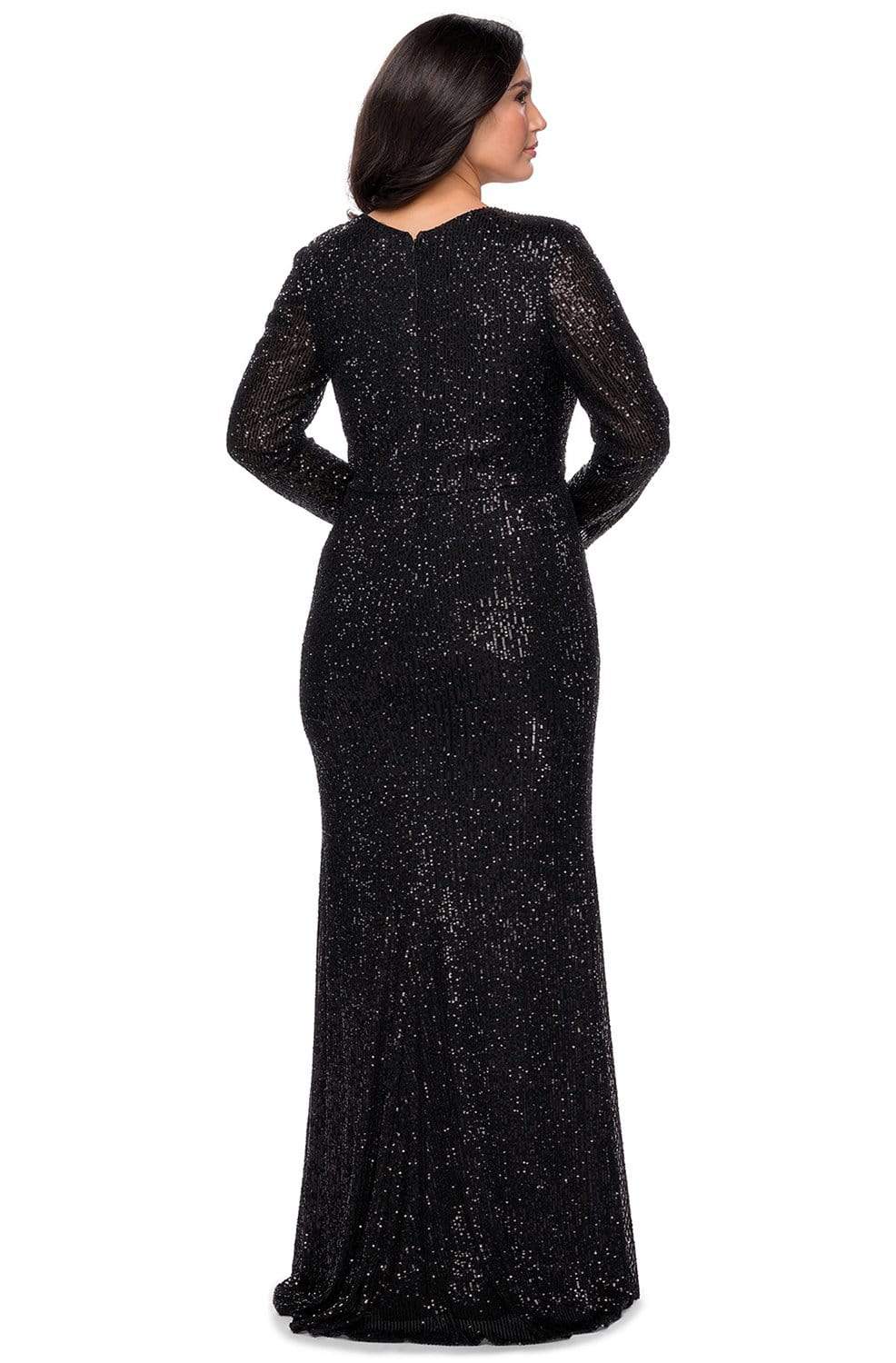 La Femme - 28880 Long Sleeve High Slit Sequined Gown Evening Dresses