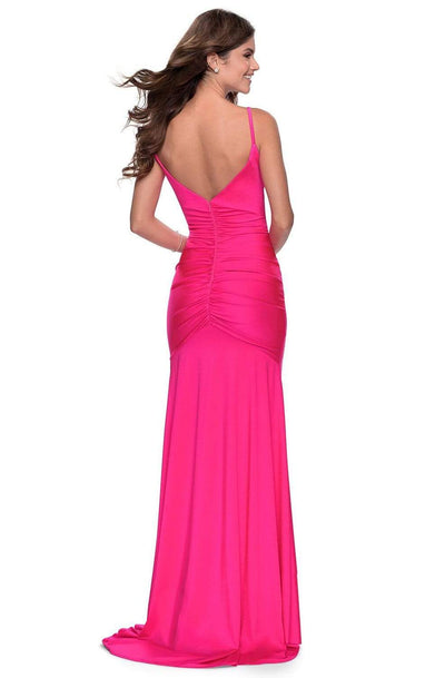 La Femme - 28891 Deep V-Neck Ruched Sheath Dress Prom Dresses