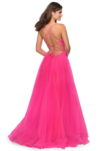 La Femme - 28893 Crisscross Strapped Bodice High Slit Tulle Dress Prom Dresses