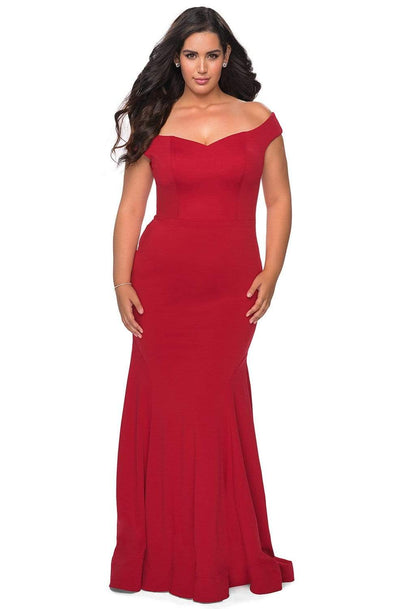 La Femme - 28963 Off-Shoulder Jersey Trumpet Dress Evening Dresses 12W / Red