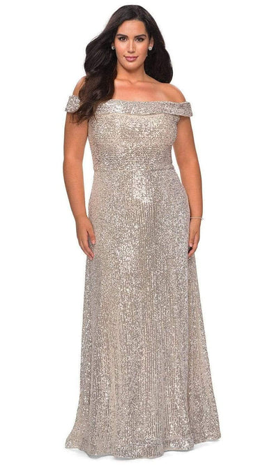 La Femme - 28988 Sequined Off-Shoulder A-Line Dress Evening Dresses 12W / Silver