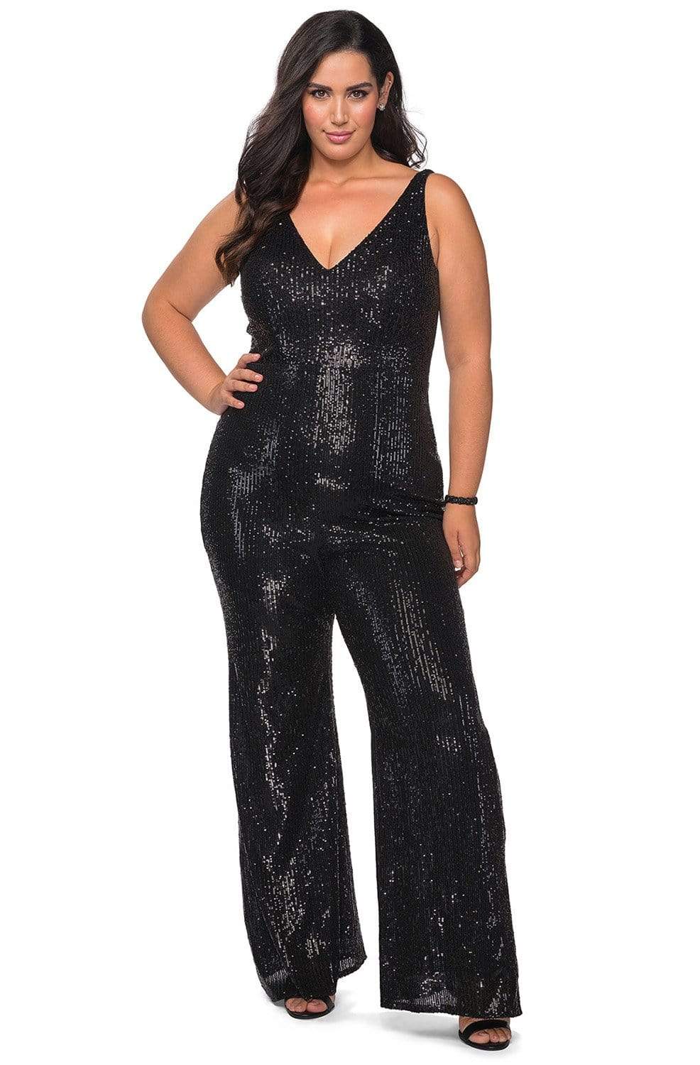 La Femme - 29003 Sequined Plunging V-neck Jumpsuit Evening Dresses