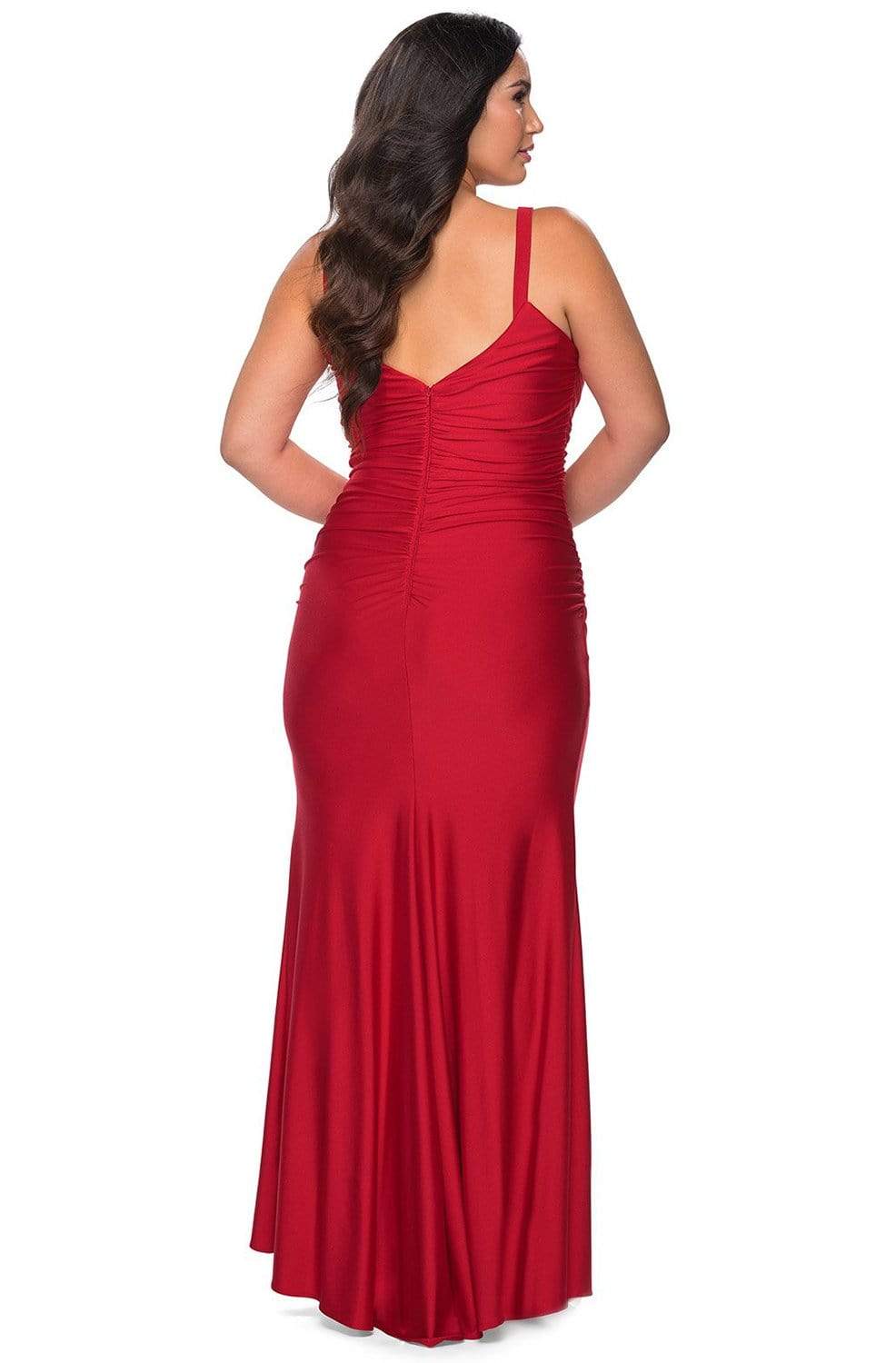 La Femme - 29005 V-neck Ruched Jersey Sheath Dress Evening Dresses