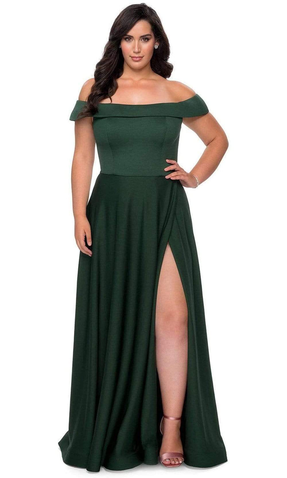 La Femme - 29007 Off Shoulder High Slit A-Line Gown Evening Dresses