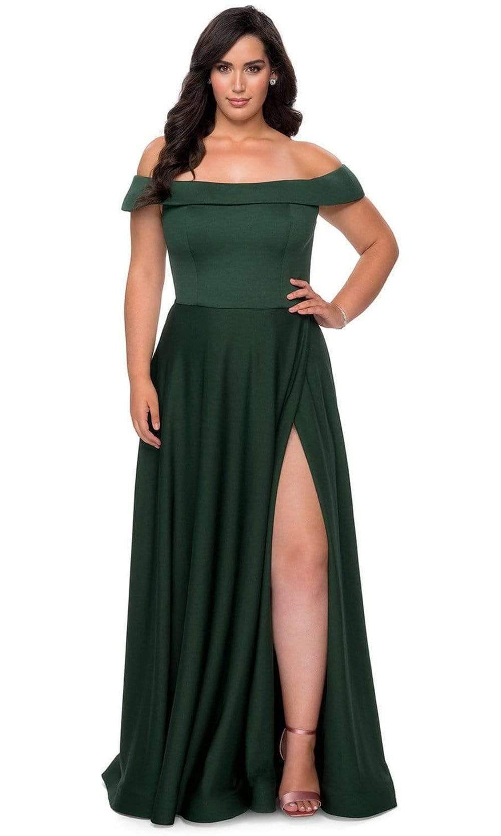 Black La Femme - 29007 Off Shoulder Jersey A-Line Dress With Slit | Long A-Line Dress Black La Femme - 29007 Off Shoulder Jersey A-Line Dress With Slit | Long A-Line Dress