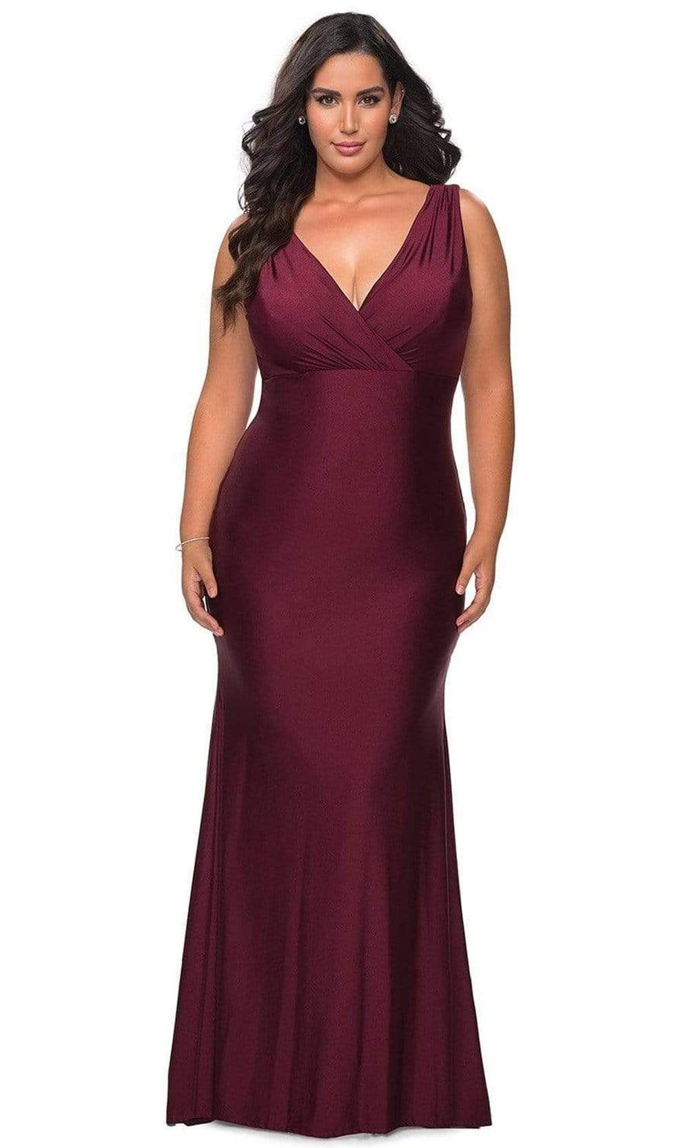 La Femme - 29016 Sleeveless V Neck Long Jersey Gown Evening Dresses